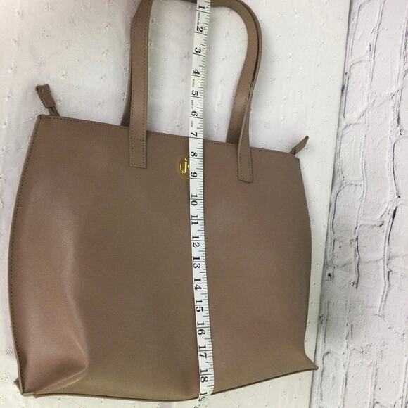 Joy Mangano Leather Double Handle Zipper Multiple Compartment Tan Tote Handbag - Picture 12 of 12